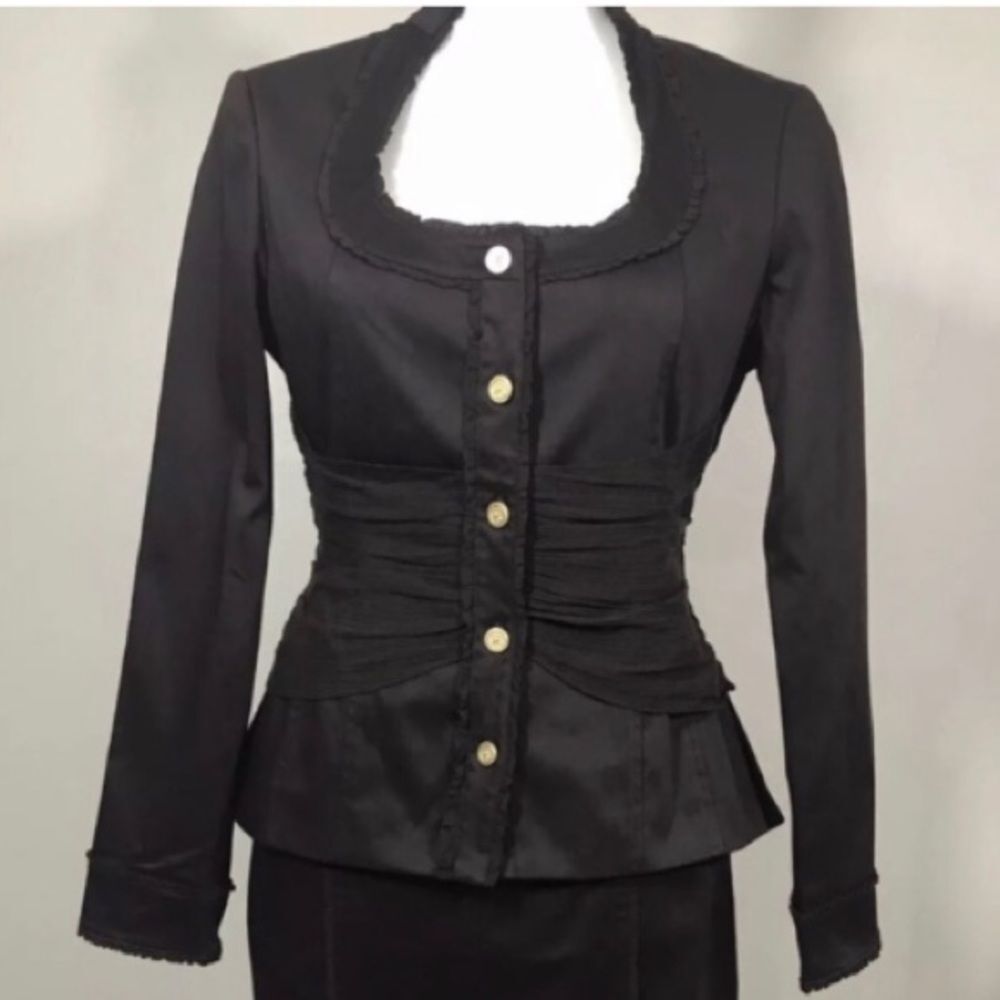 MISS TINA WOMAN POT JACKET BROWN BLAZER SIZE 2 & SKIRT SIZE 4